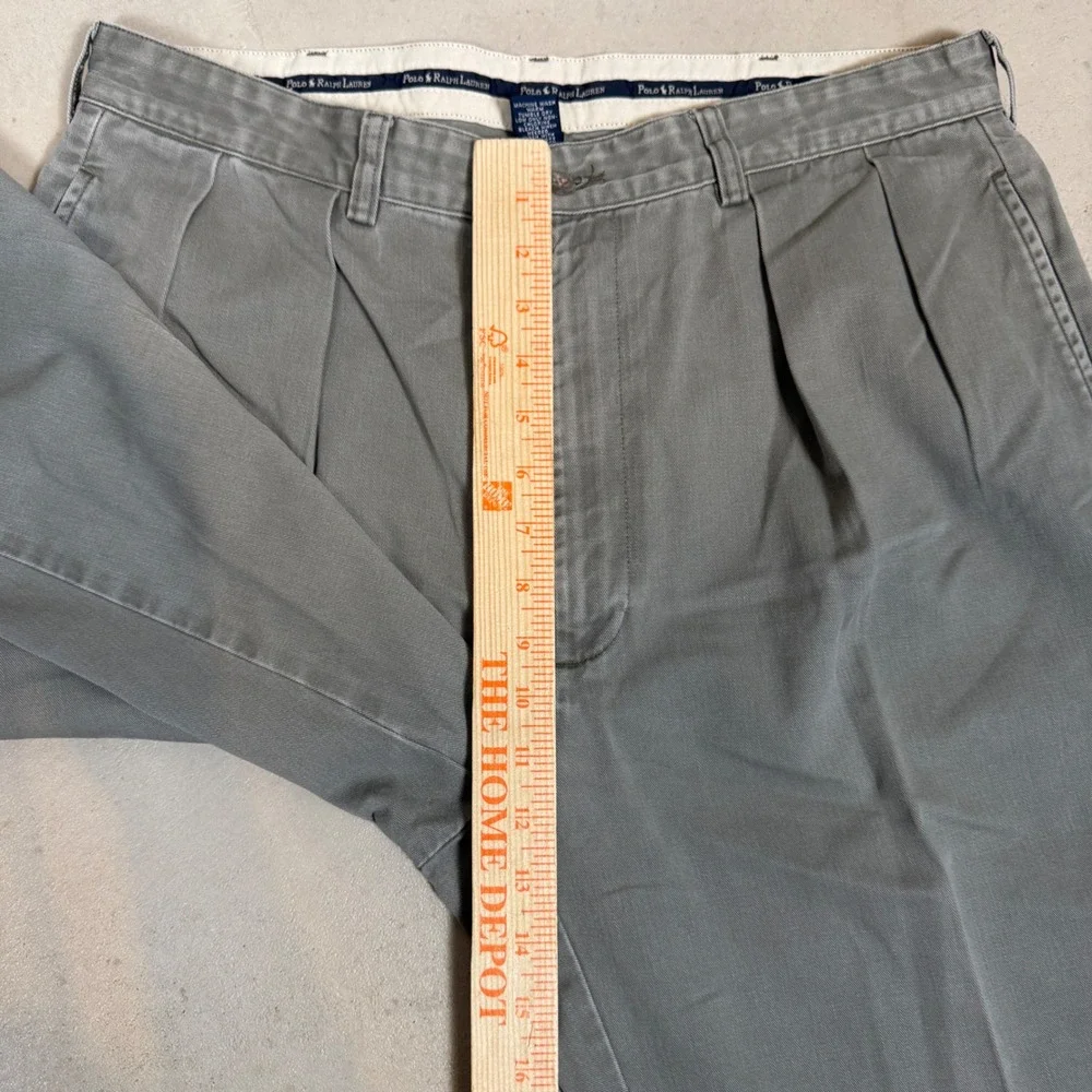 Polo Ralph Lauren Andrew Pant Mens 36x30 Grey Green Pleated Cotton Chinos Vtg